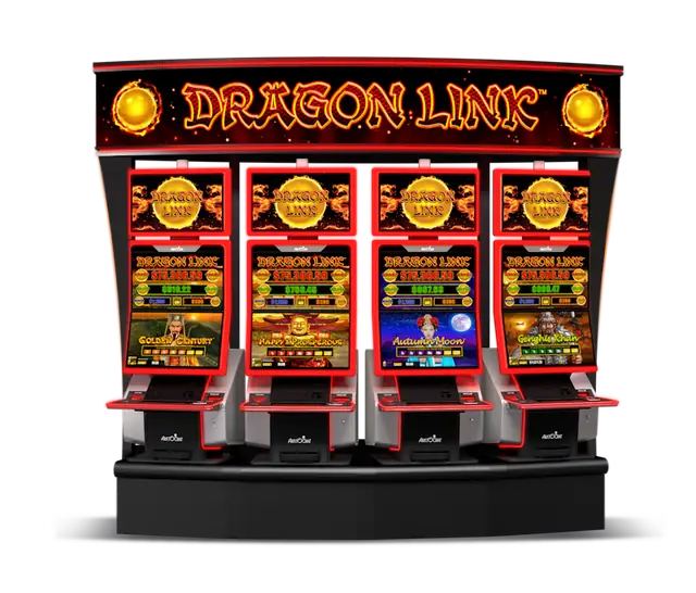 A bank of four Dragon Link MarsX cabinets: Golden Century, Happy & Prosperous, Autumn Moon and Genghis Khan